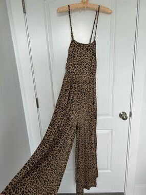 Leopard Print Spaghetti Strap Jumpsuit - Brown/Black